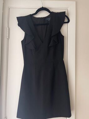 French Connection Black Mini Dress with Ruffle Shoulders